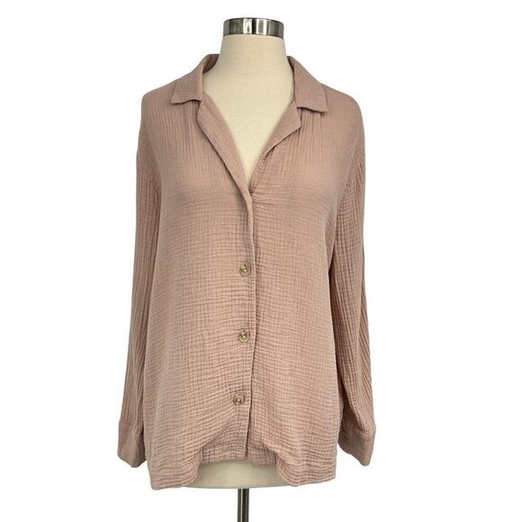 Jenni Kayne Tops - Jenni Kayne Gauze Shirt Size M Blush Pink Button Up Textured Cotton Long Sleeve